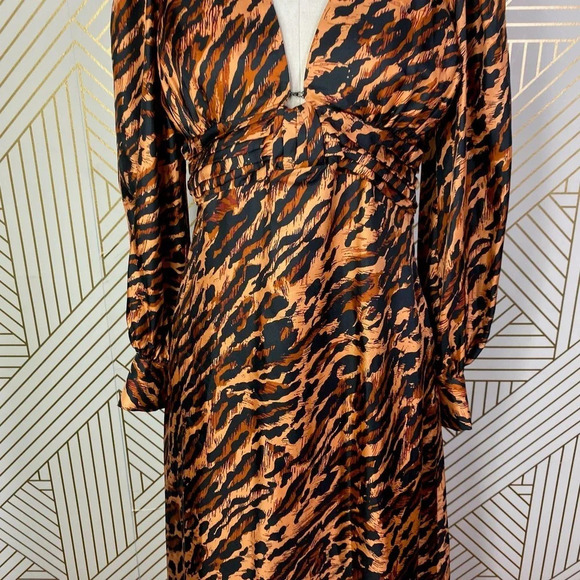 Sandro Leopard Print Silk Twill‎ Maxi Dress Faunie Pintuck 38 US 6 Elegant Chic - Picture 5 of 12
